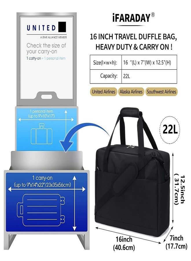 iFARADAY Carry on Duffle Bag for Travel - 16x7x12.5 Airline Approved Personal Item Travel Bag with Shoulder Strap for Men and Women (Black) - Image 2